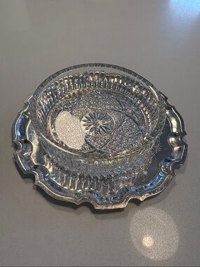 Vintage Mayell Queen Anne Glass and Silver Plated Butter/Condiment Dish